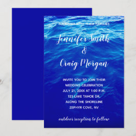 Blue Water Photo Modern Calligraphy Wedding Kaart