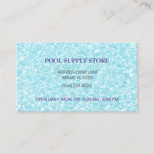 Blue Water Pool voorraad winkel / zwembad reparati Visitekaartje (Voorkant)