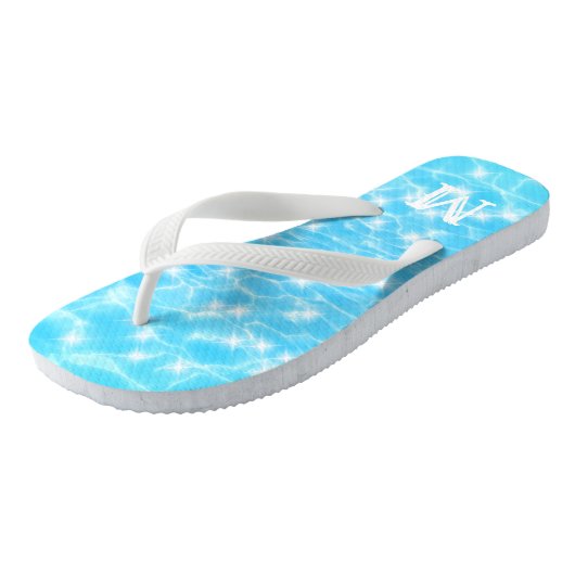 Blue Water Ripples Custom Monogram Initiaal Teenslippers (Schuin)