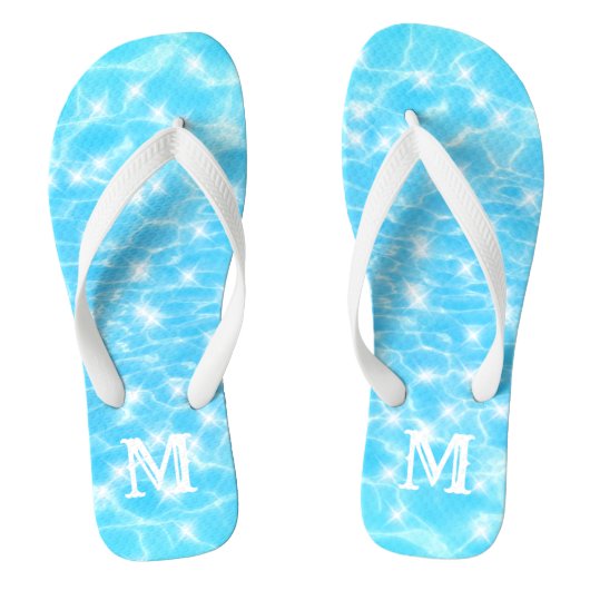 Blue Water Ripples Custom Monogram Initiaal Teenslippers (Voetbed)