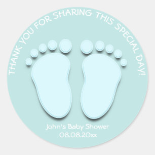 Blue Water Voeten Baby shower Favor Gift Dank Jong Ronde Sticker