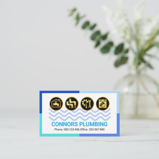 Blue Water Waves Frame Plumbing Visitekaartje (Staand voorkant)