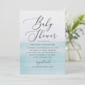 Blue Watercolor Baby Shower | Elegant Coastal Kaart (Staand voorkant)