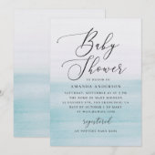 Blue Watercolor Baby Shower | Elegant Coastal Kaart (Voorkant / Achterkant)