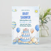 Blue Watercolor Baby Shower Invitation Kaart (Staand voorkant)