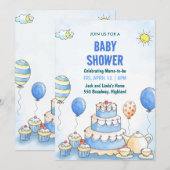 Blue Watercolor Baby Shower Invitation Kaart (Voorkant / Achterkant)