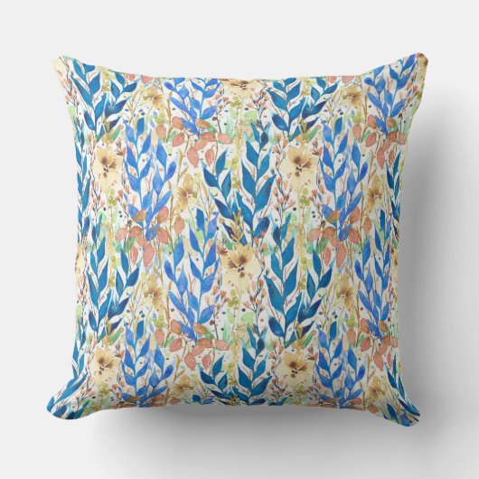 Blue Watercolor Blossom Garden Kussen (Voorkant)