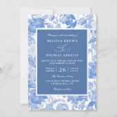 Blue Watercolor Botanical Budget QR Code Wedding Kaart (Voorkant)