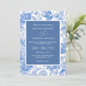 Blue Watercolor Botanical Budget QR Code Wedding Kaart (Staand voorkant)