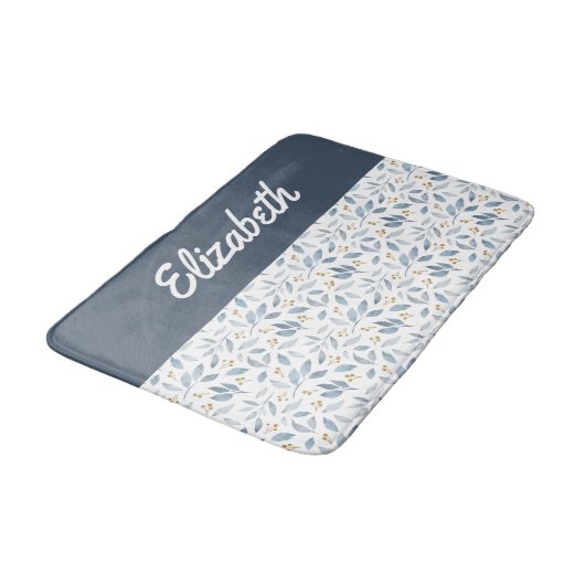 Blue Watercolor Botanical Pattern Custom Name Badmat (Gekanteld)