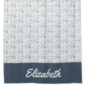Blue Watercolor Botanical Pattern Custom Name Douchegordijn (Voorkant)