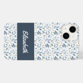 Blue Watercolor Botanical Pattern Name Case-Mate iPhone Case (Achterkant (horizontaal))