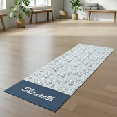Blue Watercolor Botanical Pattern Name Yogamat