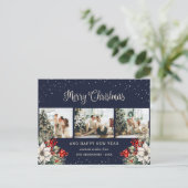 Blue Watercolor Botanical Snow Photo Collage Feestdagenkaart (Staand voorkant)