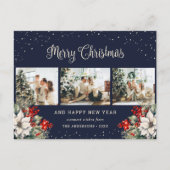 Blue Watercolor Botanical Snow Photo Collage Feestdagenkaart (Voorkant)