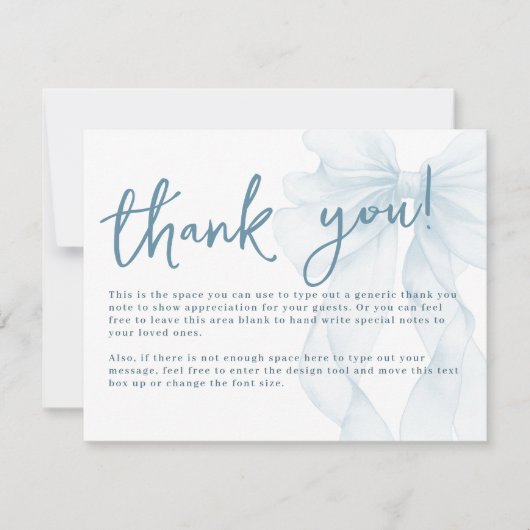 Blue Watercolor Bow Baby Shower Flat Bedankkaart (Voorkant)
