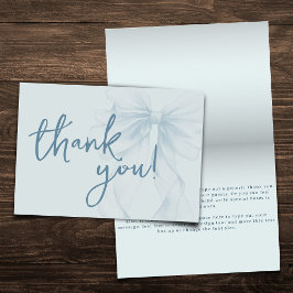 Blue Watercolor Bow Baby Shower Folding Bedankkaart