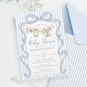 Blue Watercolor Bow Clothesline Boy Baby Shower Kaart