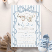 Blue Watercolor Bow Clothesline Boy Baby Shower Kaart