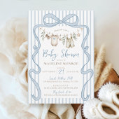Blue Watercolor Bow Clothesline Boy Baby Shower Kaart