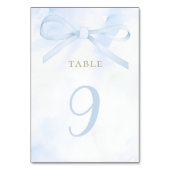  blue watercolor bow table number kaart (Voorkant)