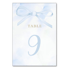 blue watercolor bow table number kaart