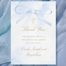 blue watercolor bow Thank You card Kaart