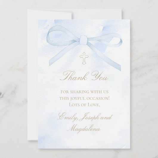 blue watercolor bow Thank You card Kaart (Voorkant)