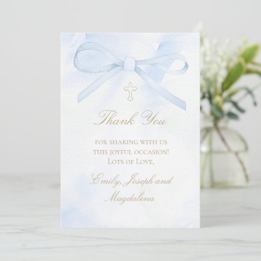blue watercolor bow Thank You card Kaart (Staand voorkant)