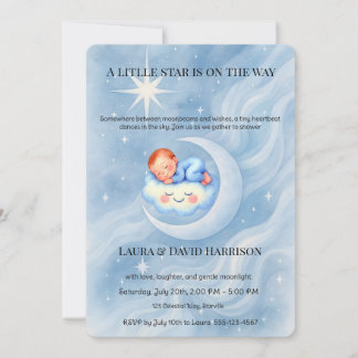 Blue Watercolor Celestial Baby Shower Little Star  Kaart