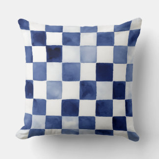 Blue Watercolor Checkered Decorative Throw Pillow  Kussen