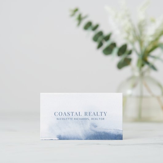 Blue Watercolor Coastal Realty Realtor Visitekaartje (Staand voorkant)
