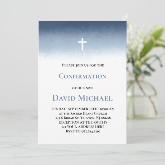 blue watercolor Confirmation boy Kaart (Staand voorkant)