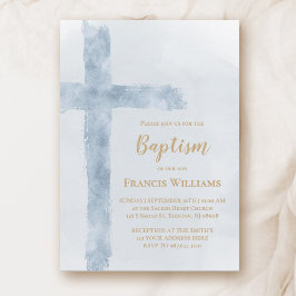 blue watercolor cross Baptism  Kaart