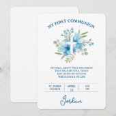 Blue Watercolor Cross First Holy Communion Kaart (Voorkant / Achterkant)