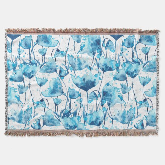 Blue Watercolor Daisies Deken (Voorkant)