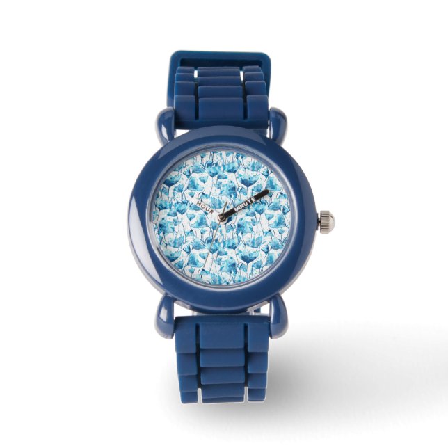 Blue Watercolor Daisies Horloge (Voorkant)