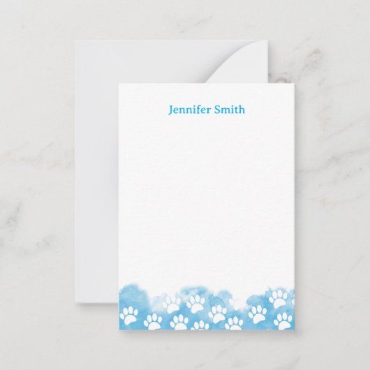 Blue Watercolor Dog Paw Personalized Stationery Notitiekaartje (Voorkant)