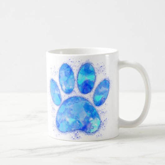 Blue Watercolor Dog Paw Print Koffiemok (Rechts)