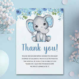 Blue Watercolor Elephant Baby shower Boy Bedankkaart
