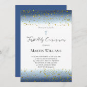  blue watercolor First Communion  Kaart (Voorkant / Achterkant)