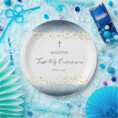 blue watercolor  First Communion Papieren Bordje (Feest)