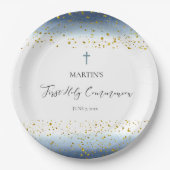 blue watercolor  First Communion Papieren Bordje (Voorkant)