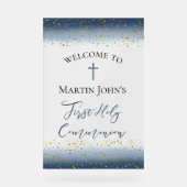  blue watercolor First Communion welcome Acryl Bord (Voorkant)
