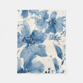 Blue Watercolor Floral Painted Botanical Whimsical Fleece Deken