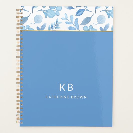 Blue Watercolor Floral Pattern Stylish Planner (Voorkant)
