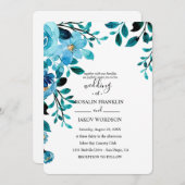 blue watercolor floral rustic wedding kaart (Voorkant / Achterkant)