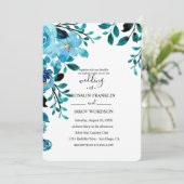 blue watercolor floral rustic wedding kaart (Staand voorkant)