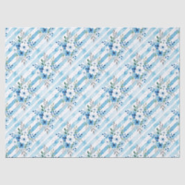 Blue Watercolor Floral Stripe Gift Wrapping Tissuepapier