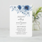 blue watercolor floral wedding Invitation Kaart (Staand voorkant)